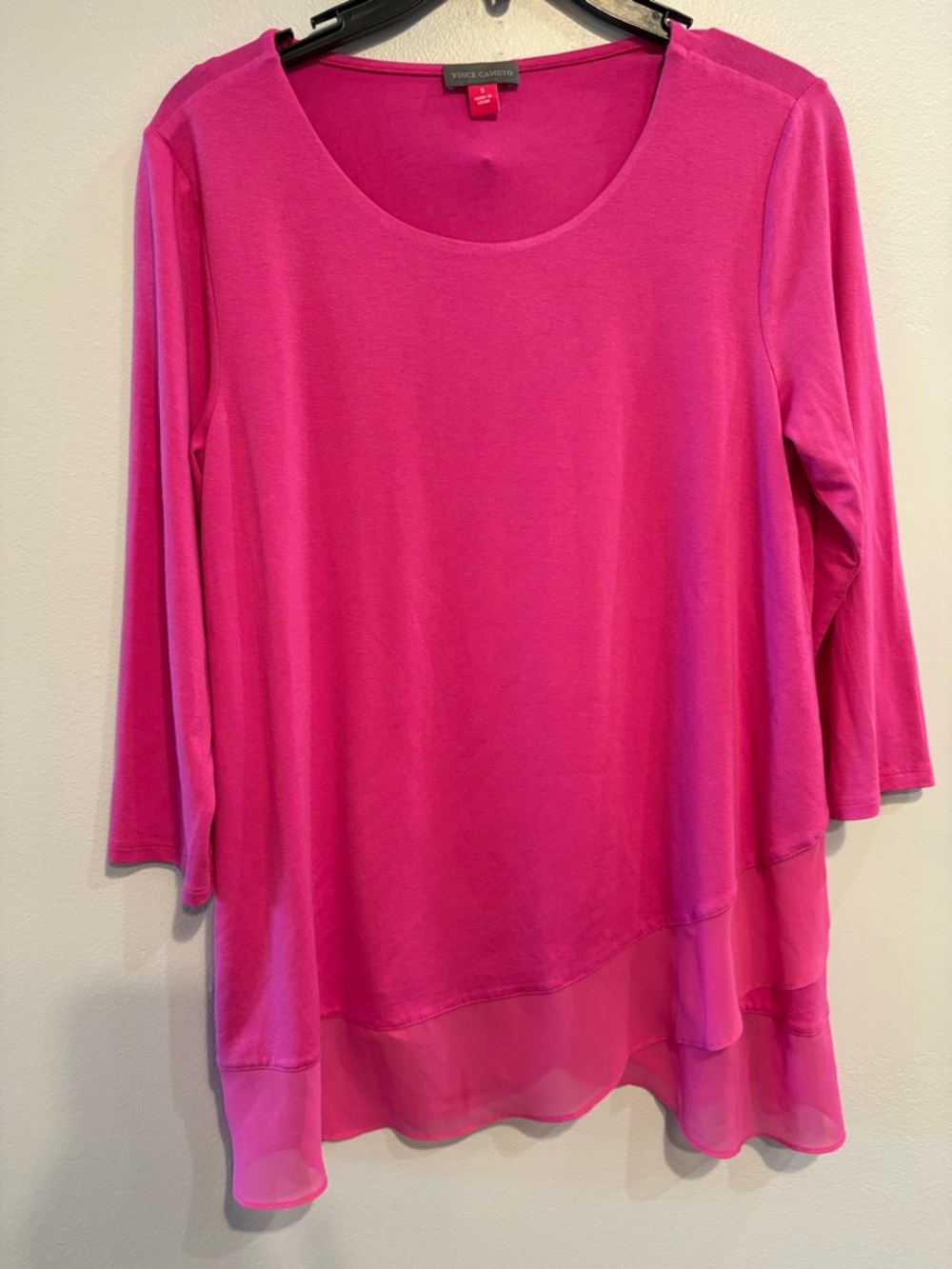 Vince Camuto Hot Pink Scoop Neck Layered Hem Tunic Size Small